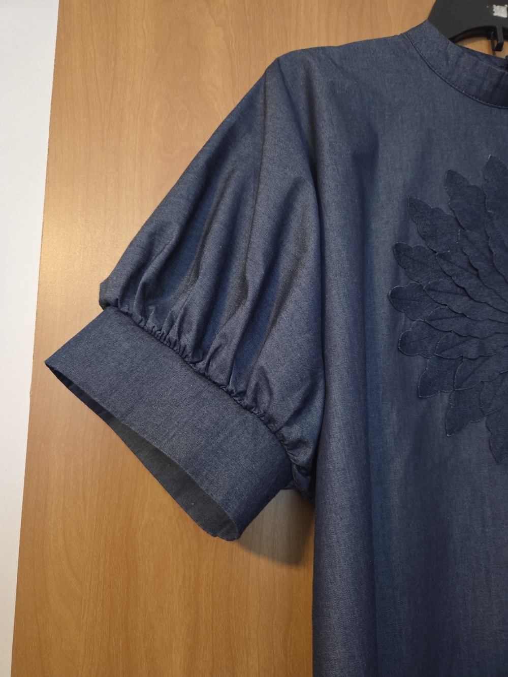 CQ by CQ Denim-Effect Embroidered Puff-Sleeve Blouse - Navy Size S Summer - Picture 3 of 7